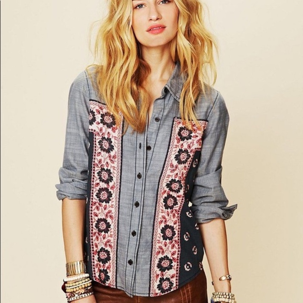 Free People Chambray Bandana Button down Top